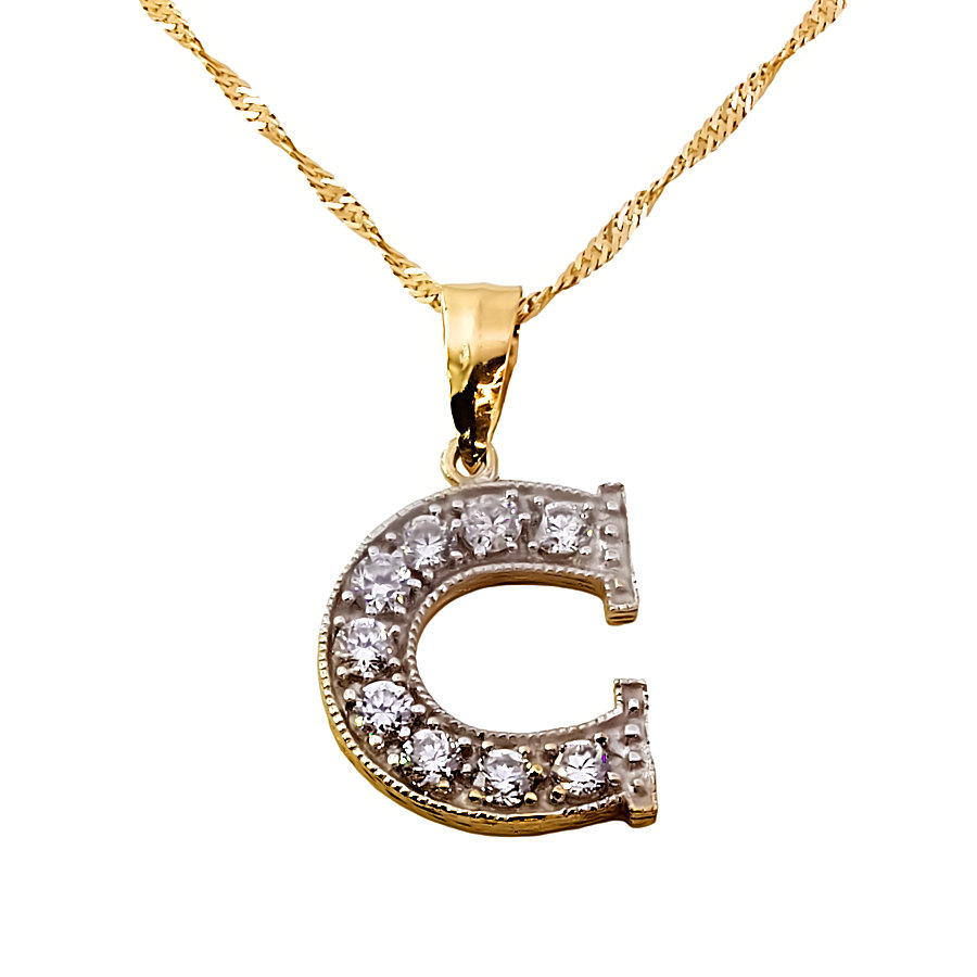 9ct gold Cubic Zirconia Initial C Pendant with chain